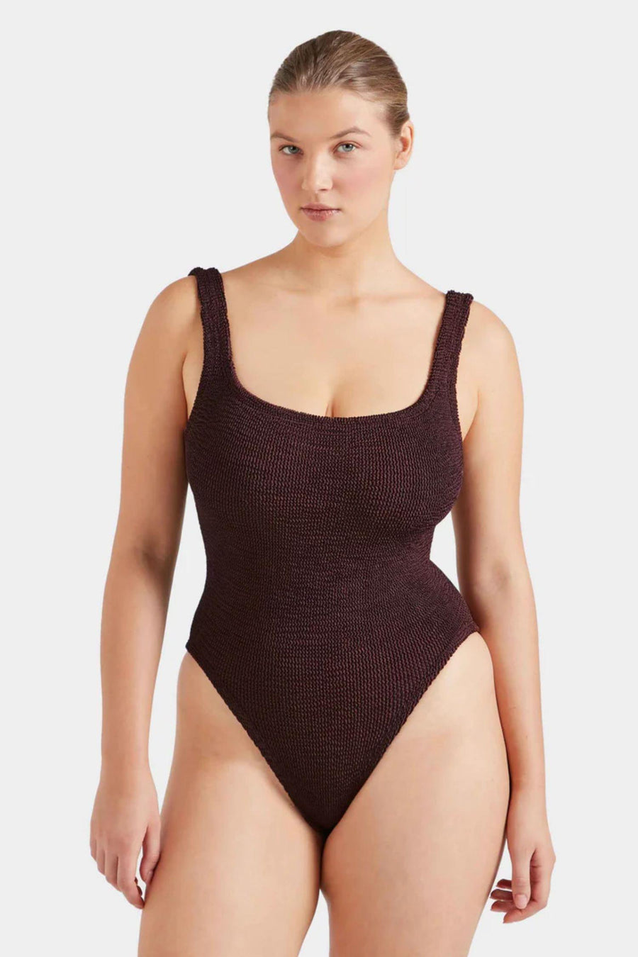 Square Neck Swim- Metallic Chocolate