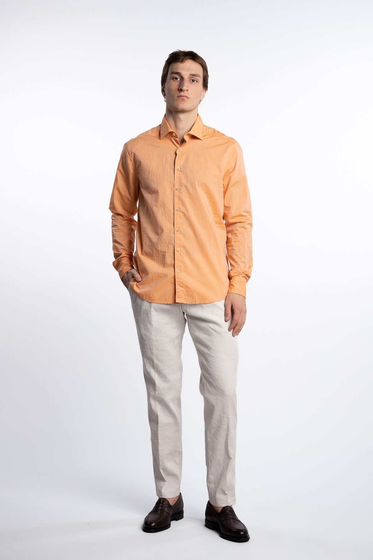 Slimline Cotton Shirt Light Orange