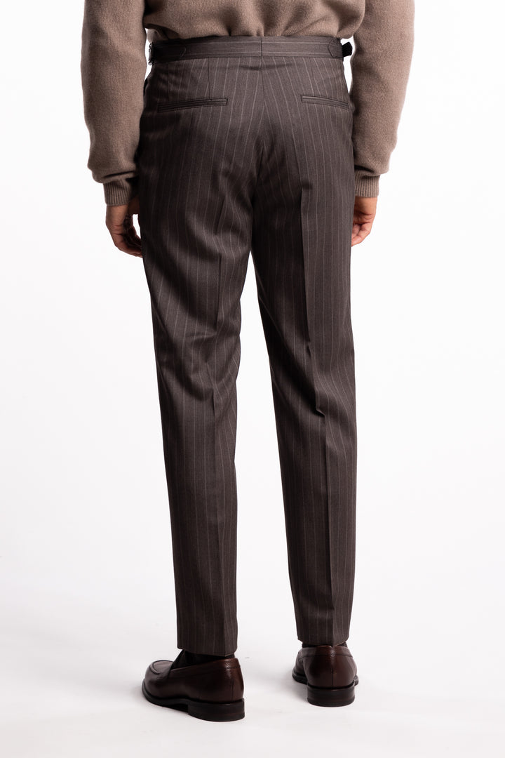 Prato Wool Trousers Brown Pinstripe