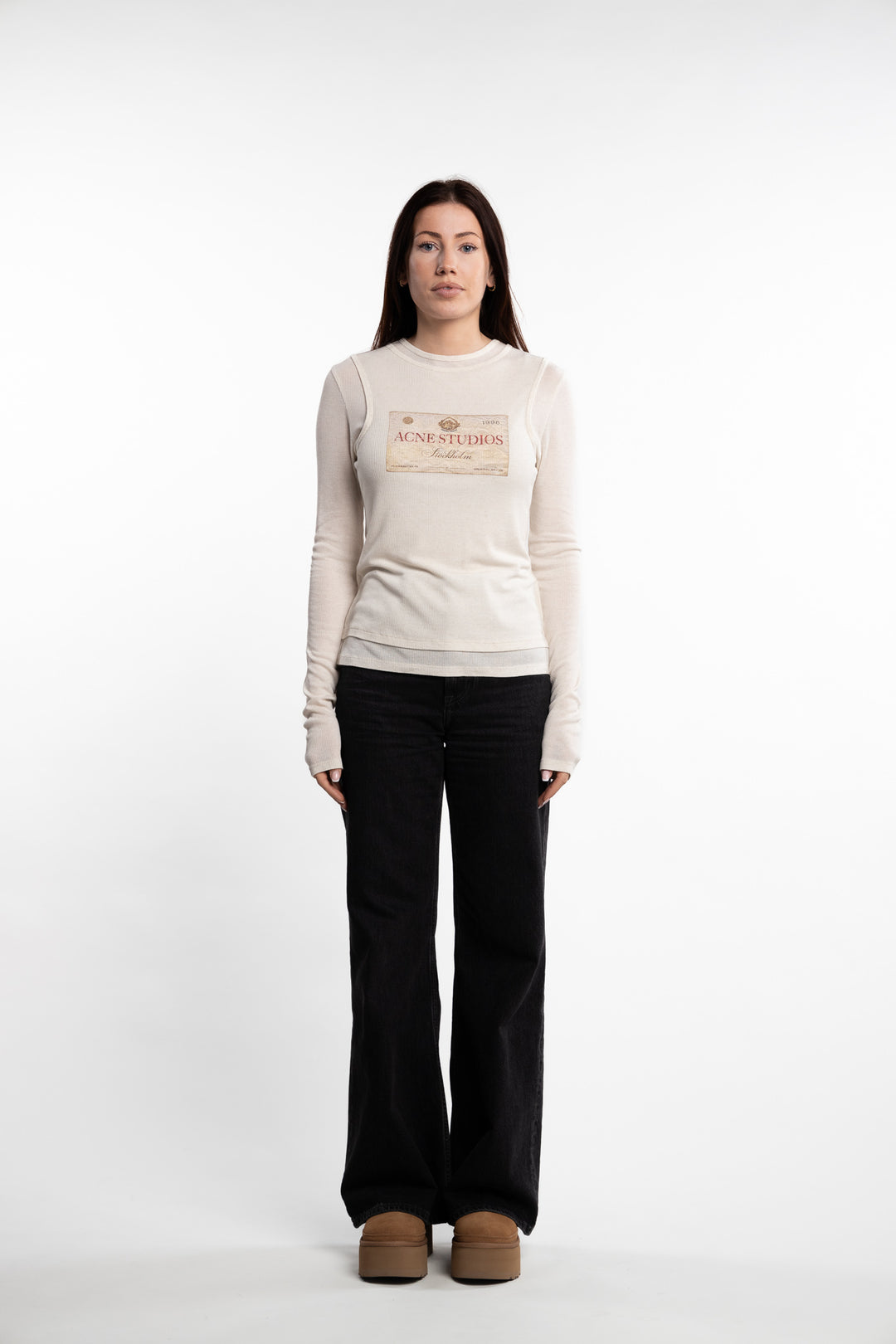 Double-layered Long Sleeve T-shirt- Ecru Beige