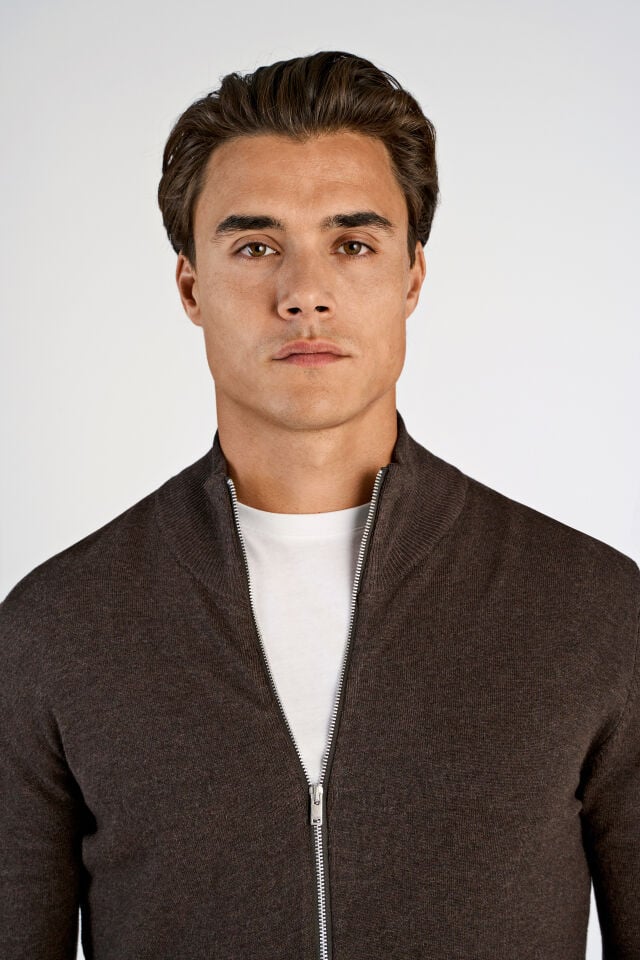 Ecovero Zip Cardigan Dark Brown Mel