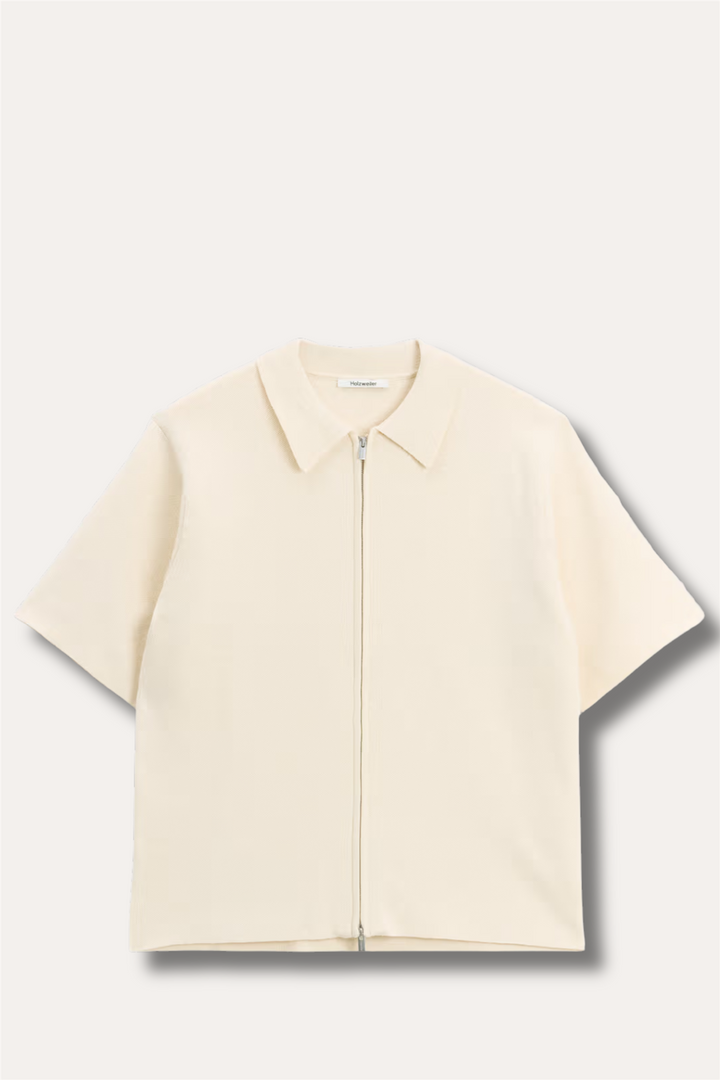 Summer Zip-Up Polo Knit Ecru