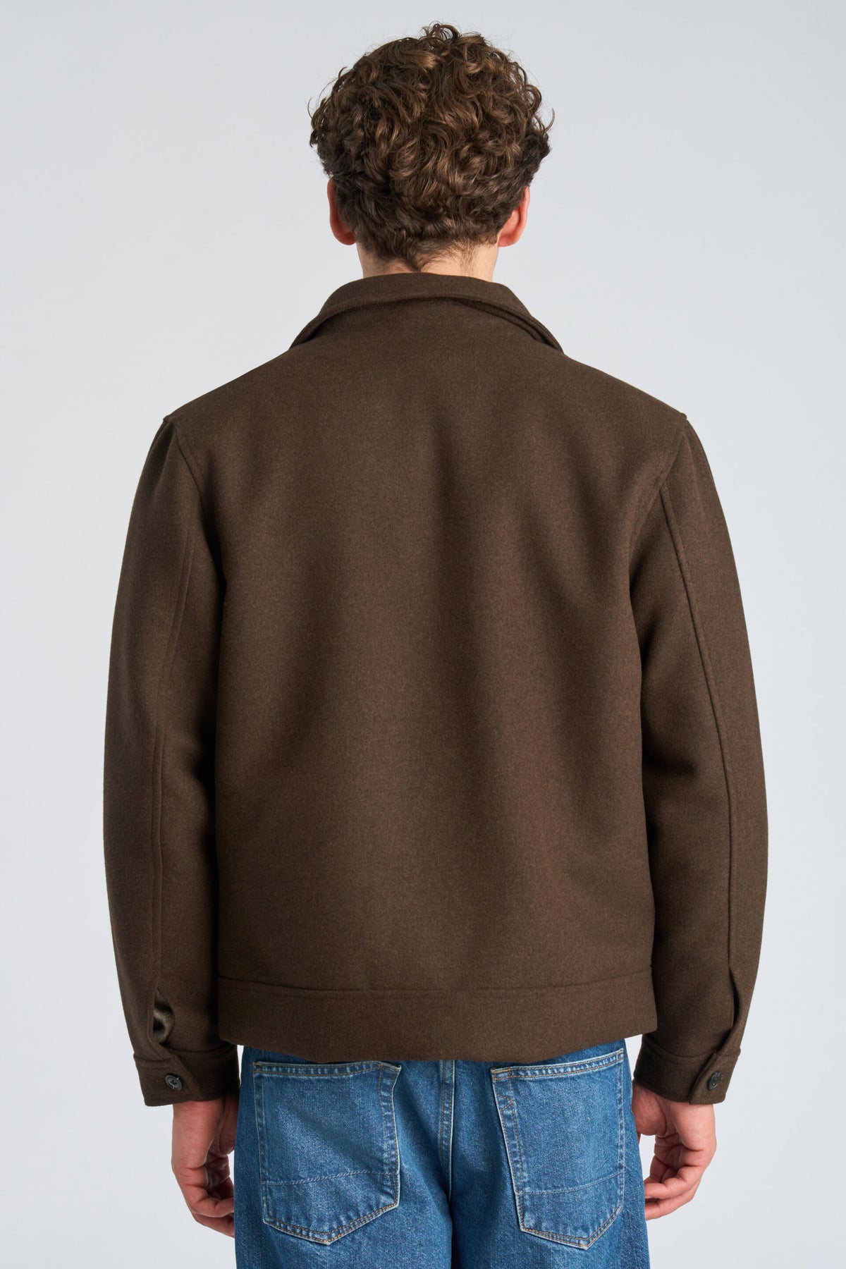 Lindbergh Wool Blend Jacket Dark Brown Melange - modellbilde bakfra