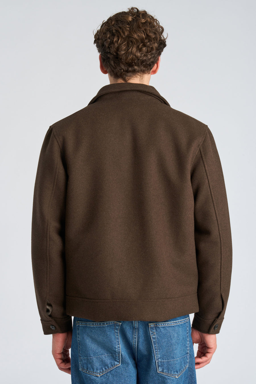 Lindbergh Wool Blend Jacket Dark Brown Melange - modellbilde bakfra
