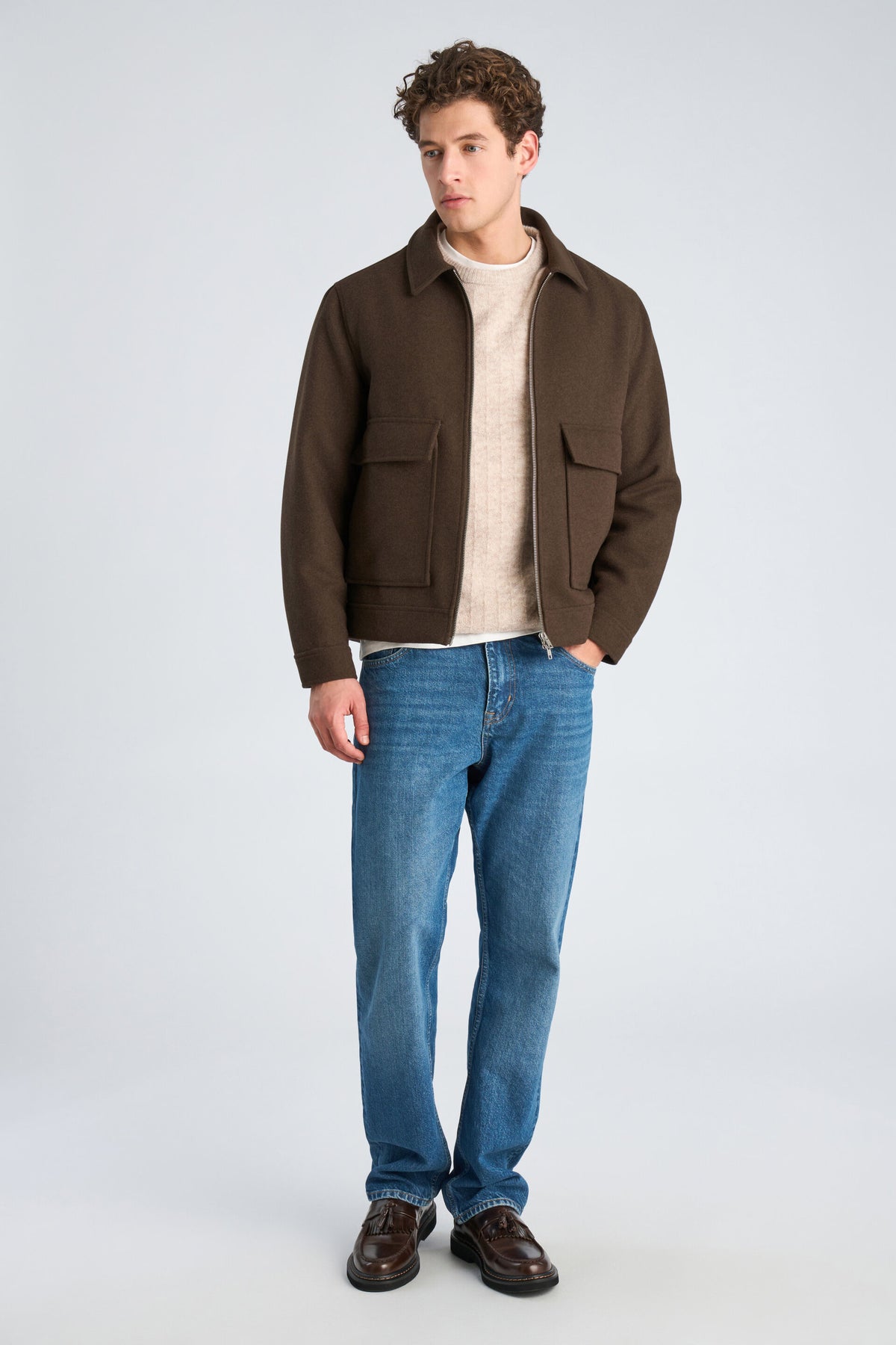 Lindbergh Wool Blend Jacket Dark Brown Melange - modellbilde helkropp