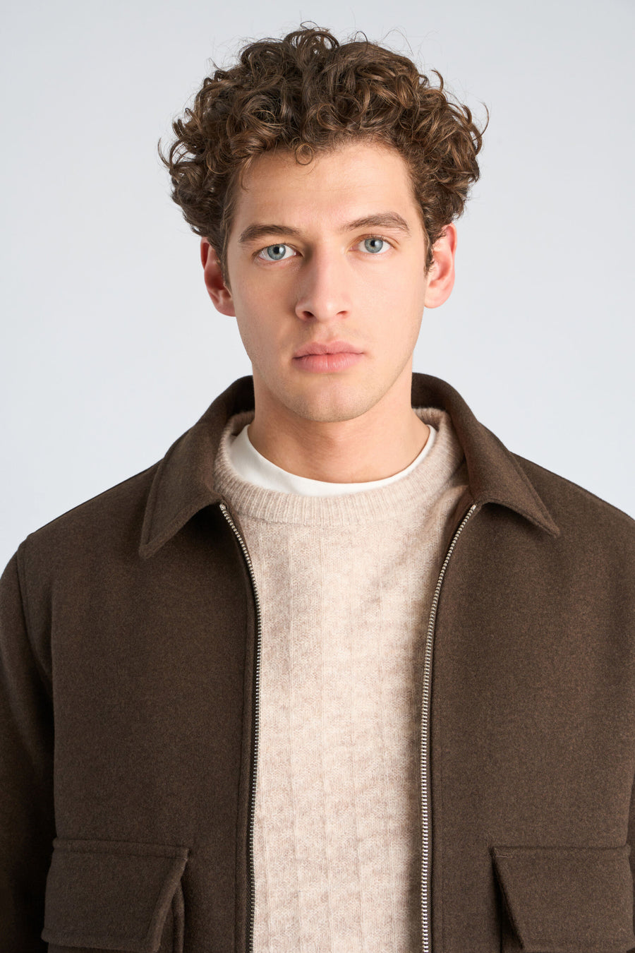 Lindbergh Wool Blend Jacket Dark Brown Melange - nærbilde detalj