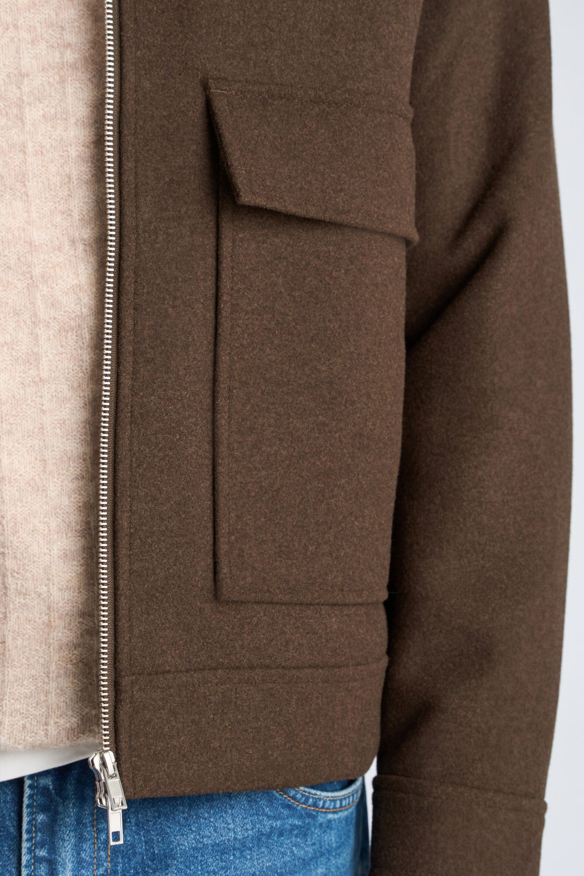Lindbergh Wool Blend Jacket Dark Brown Melange - detaljbilde
