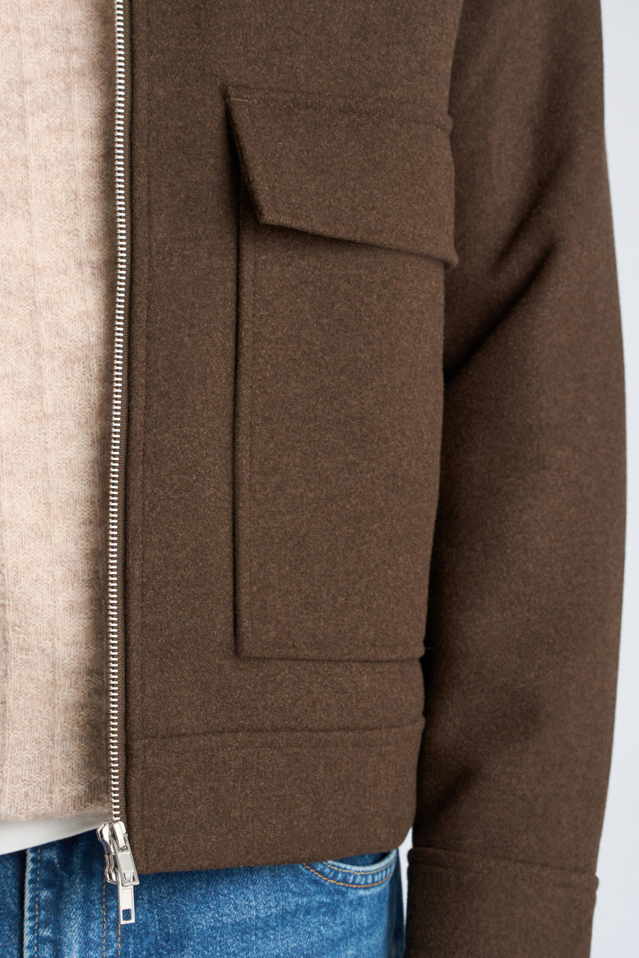 Lindbergh Wool Blend Jacket Dark Brown Melange - detaljbilde
