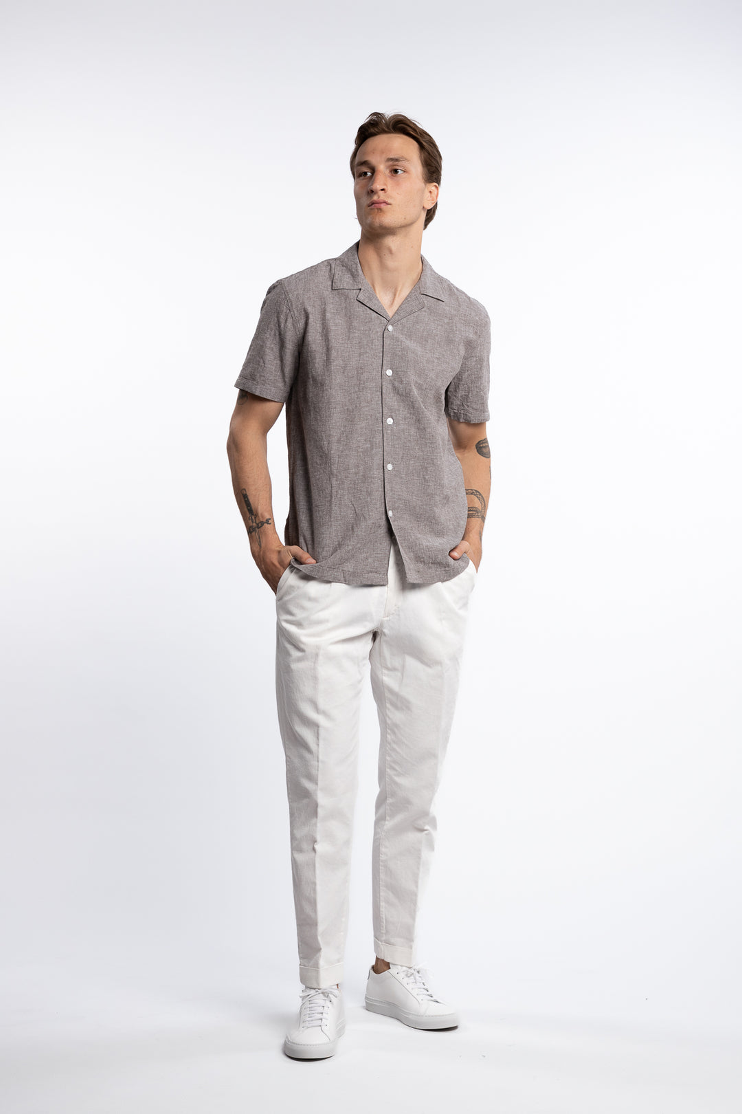 Casual Linen Blend Resort S/S Dk Stone