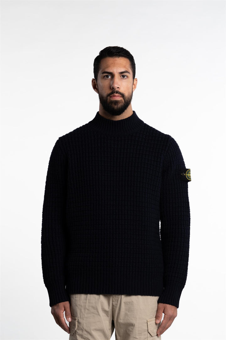 Mock Neck Virgin Wool Knitwear Navy