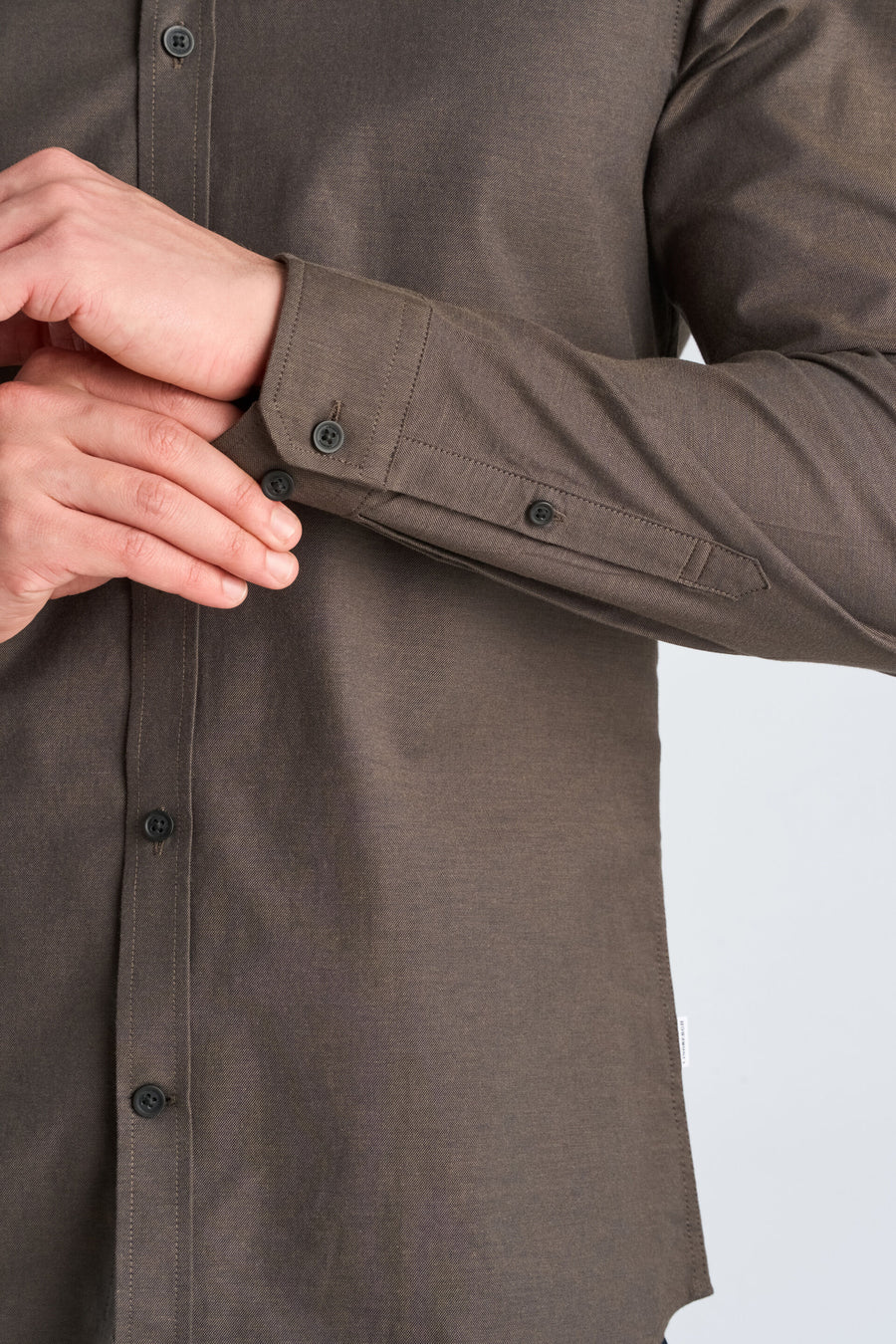 Oxford Superflex Shirt L/S Dk Brown Mix - detaljbilde mansjett