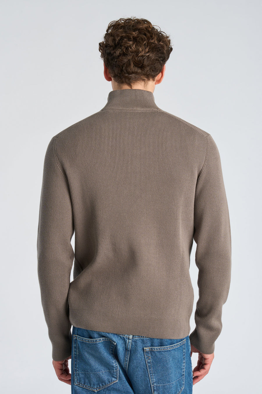 Half Zip Rib Knit Grey Stone - modellbilde bakfra