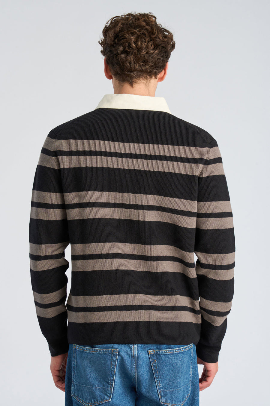 Knit Striped L/S Rugby Shirt Black - modellbilde bakfra