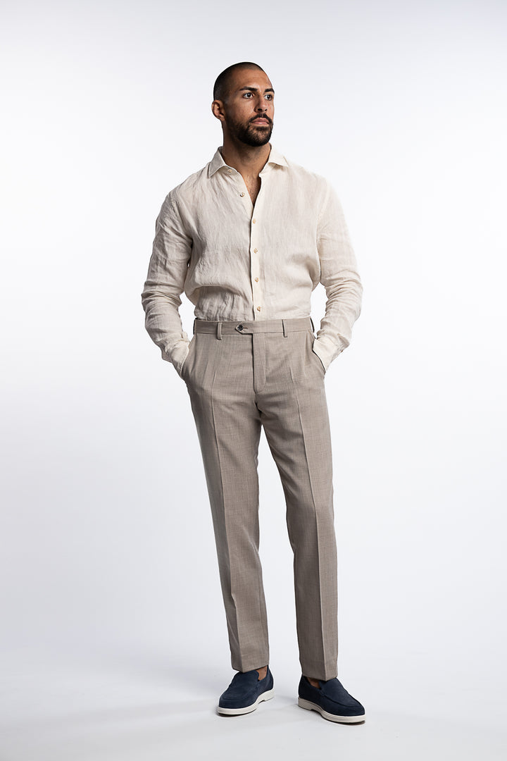 Dandy Slim Fit Structured Wool Trousers Beige