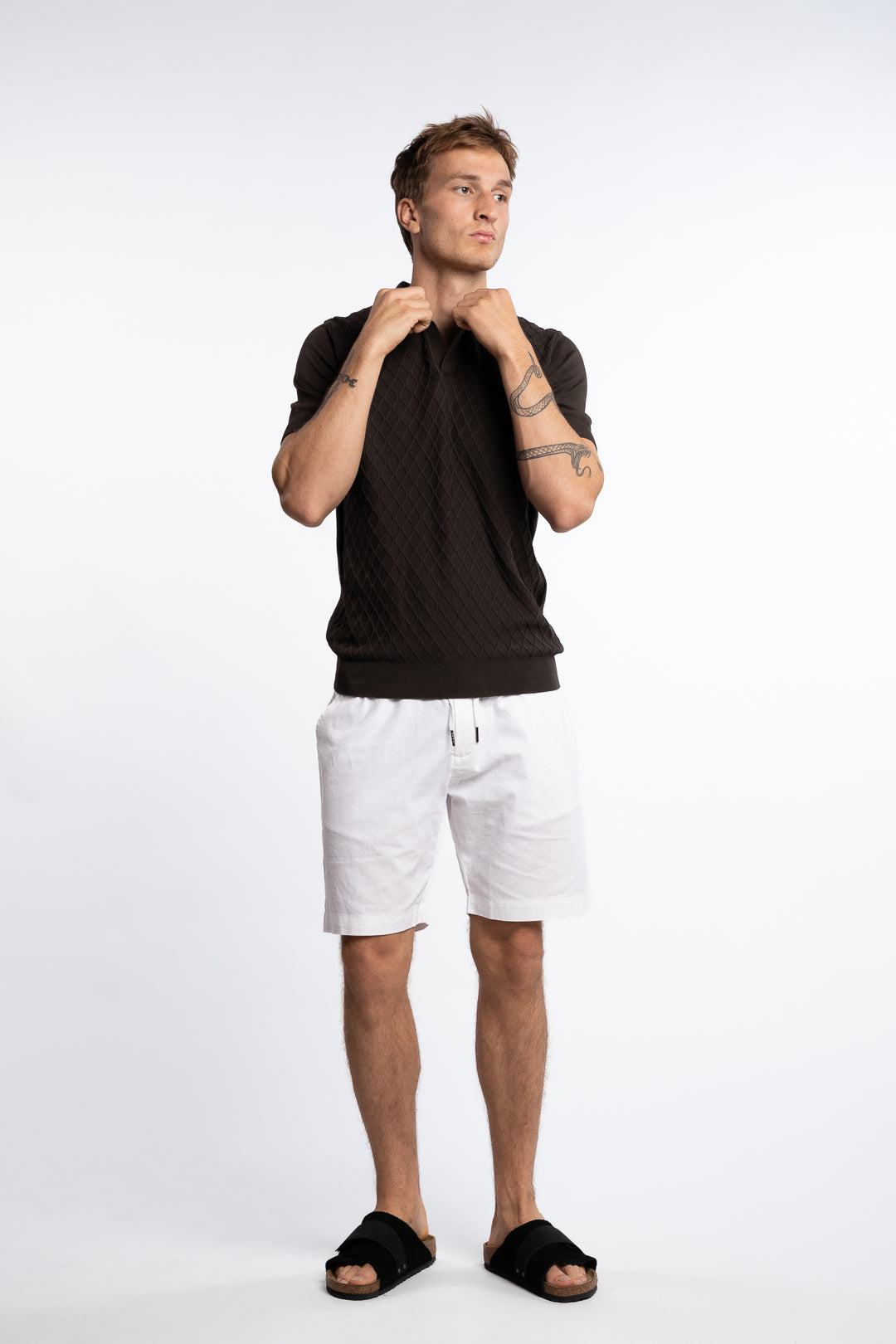 Mirza Cableknit Poloshirt Brown