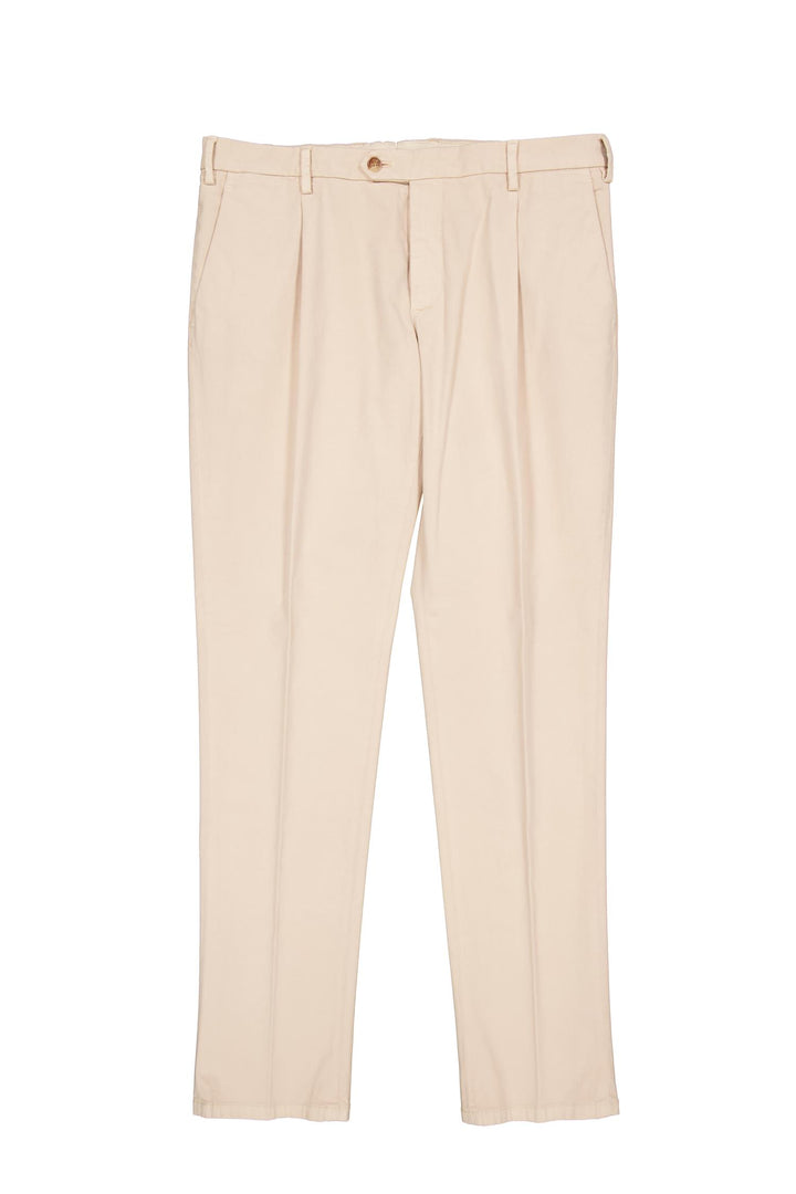 Pleated Cotton Chinos Beige