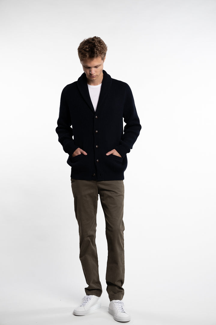 Brayden Wool/Cotton Cardigan Navy