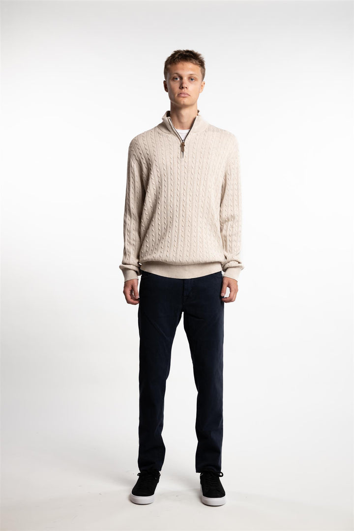 Half Zip Cable Knit Ecru Melange