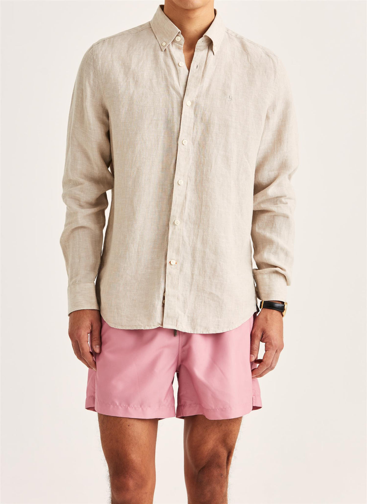 Douglas Classic Fit Linen Shirt Khaki