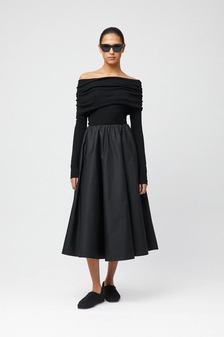 Vivienne Taffeta Midi Skirt - Jet Black