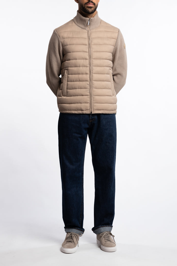 Multi Material Padded Hybrid Jacket Beige