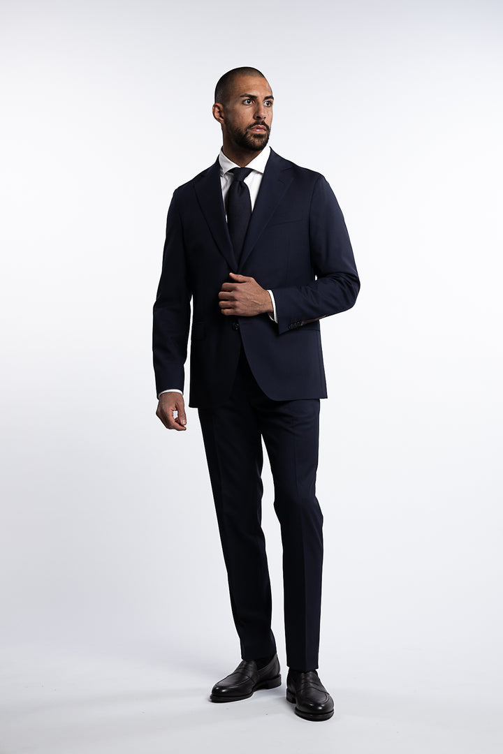 Denz Slim Fit Wool Trousers Navy