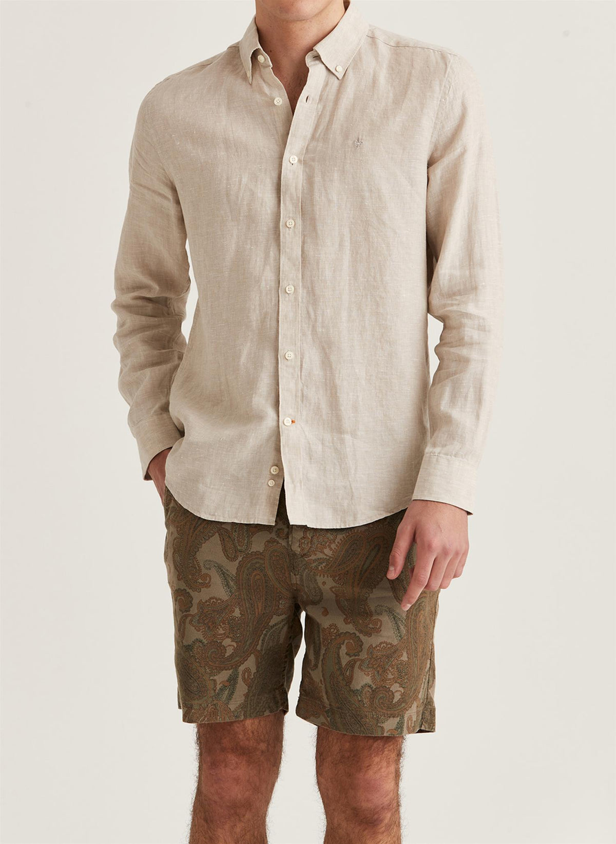 Douglas Classic Fit Linen Shirt Khaki
