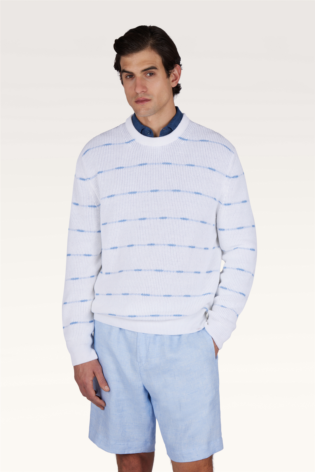 Crew-Neck Sweater Linen/Cotton Urukai With Striped Pattern
