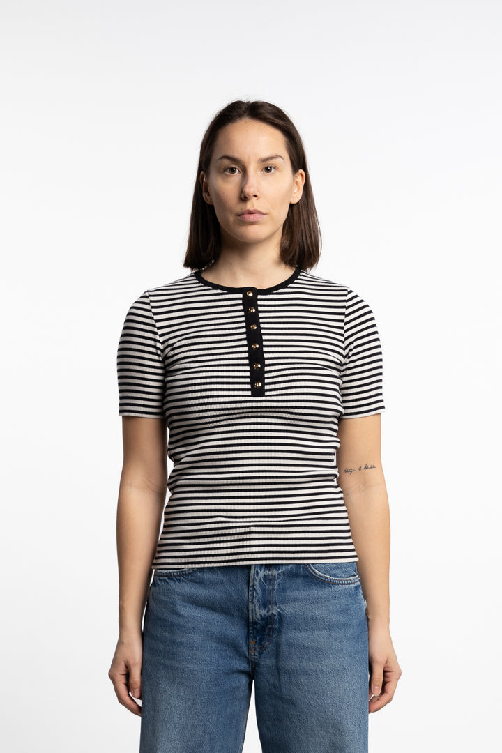 Alessia Tee - Cream and Black Stripe