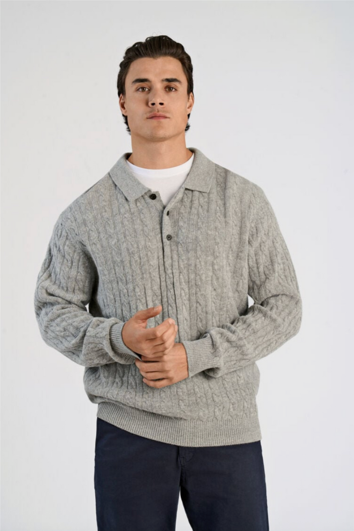 Lambswool L/S Button Polo Mid Grey Mel