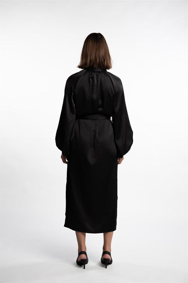 Belted Longsleeve Dress- Black