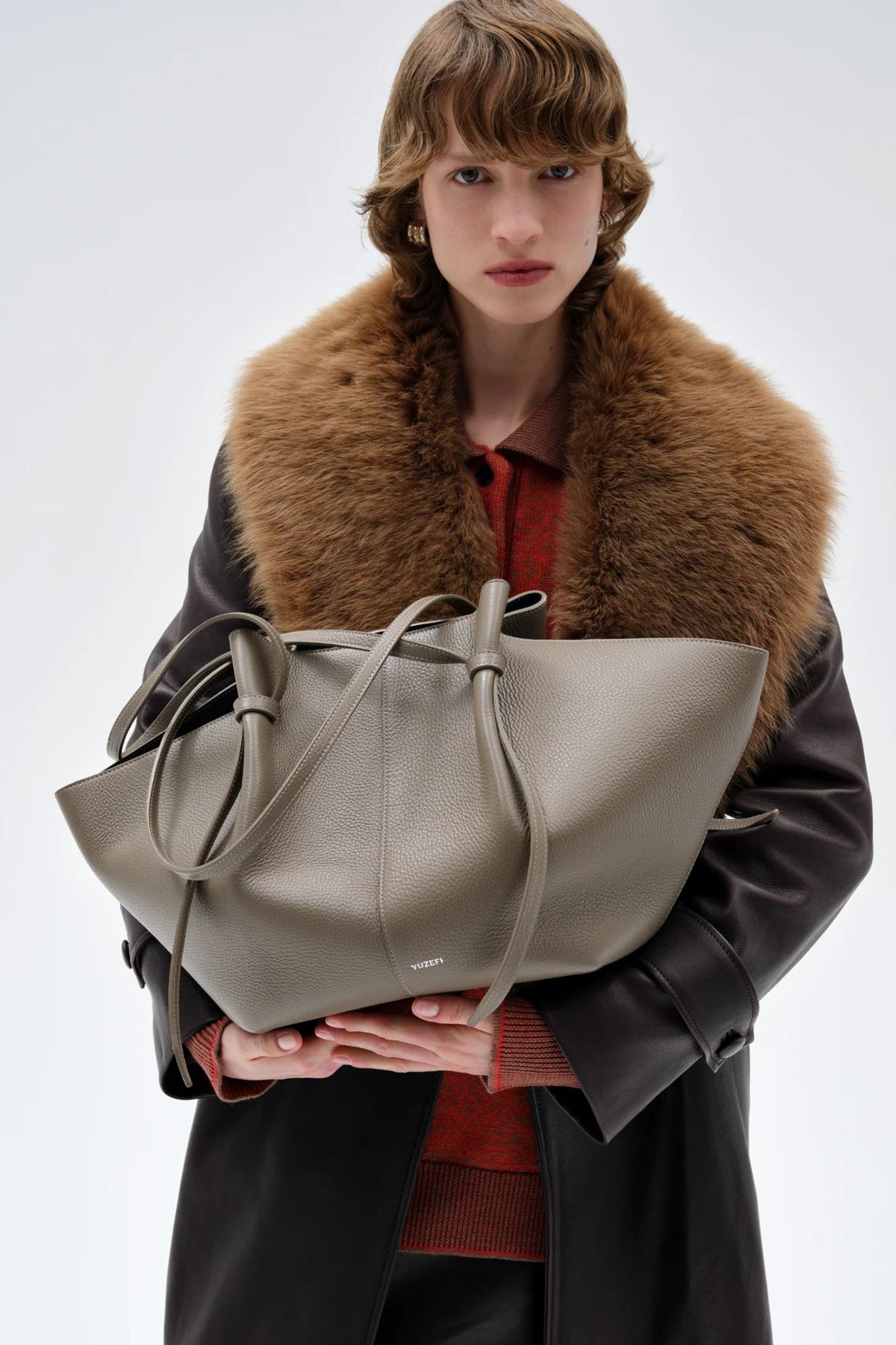 Large Mochi- Taupe Pebble Grained Leather