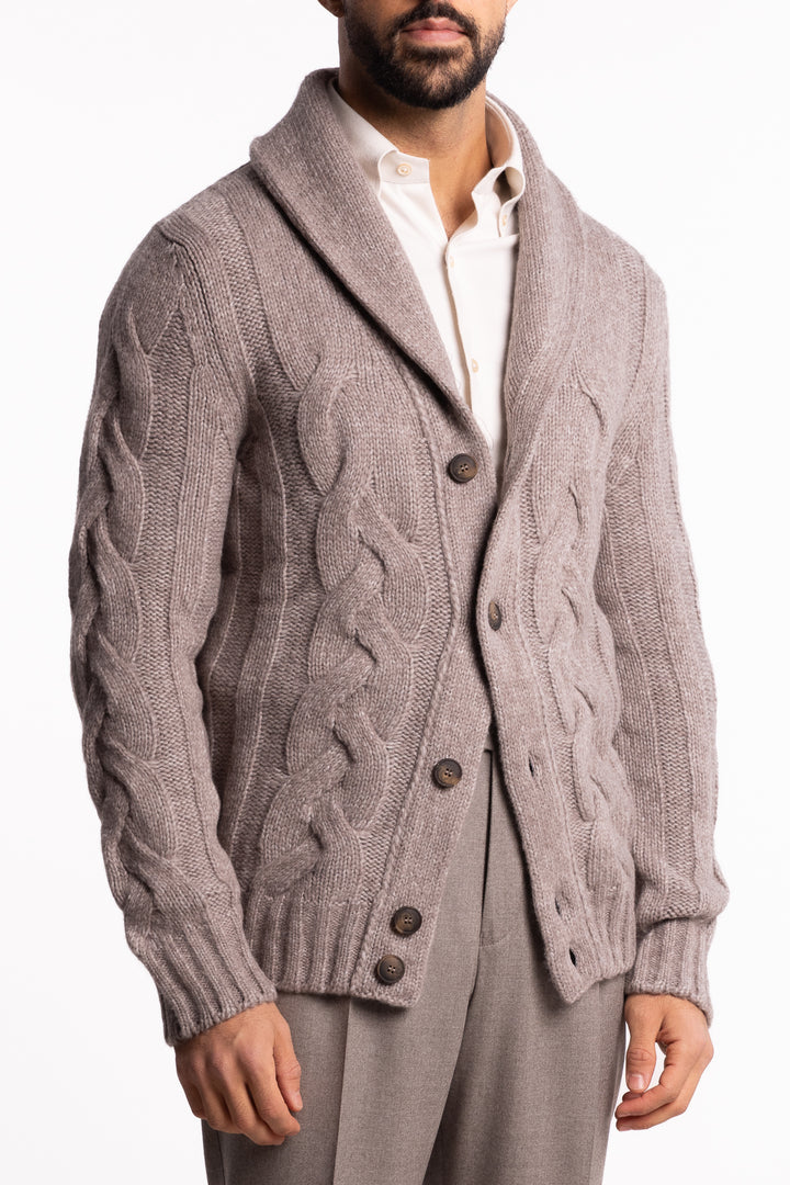 Wool Cable Knit Cardigan Beige
