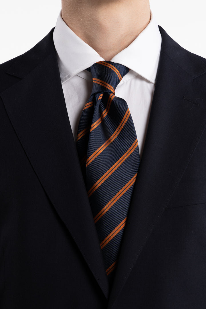 Silk Woven Tie Navy/Orange Stripe