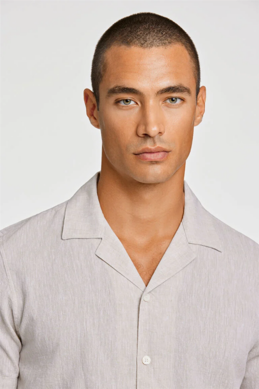Casual Linen Blend Resort S/S Light Stone