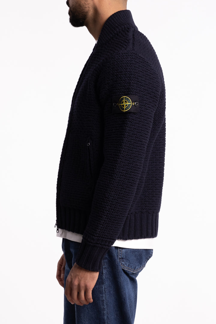 5100055 Pure Wool Bomber-Style Jumper with Zip Pockets Navy