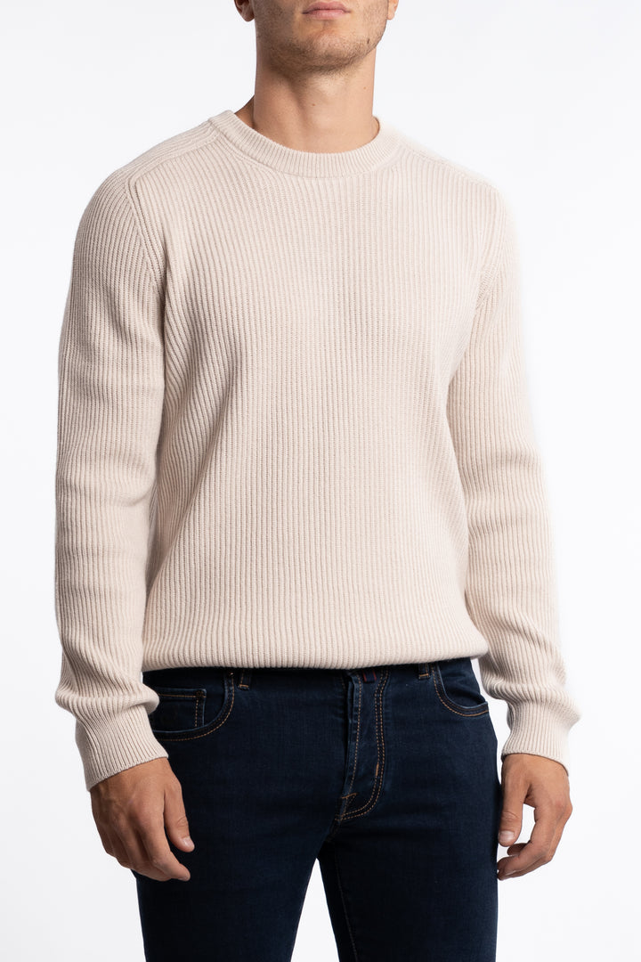 Fisherman´s Rib Virgin Wool Crew Neck Beige