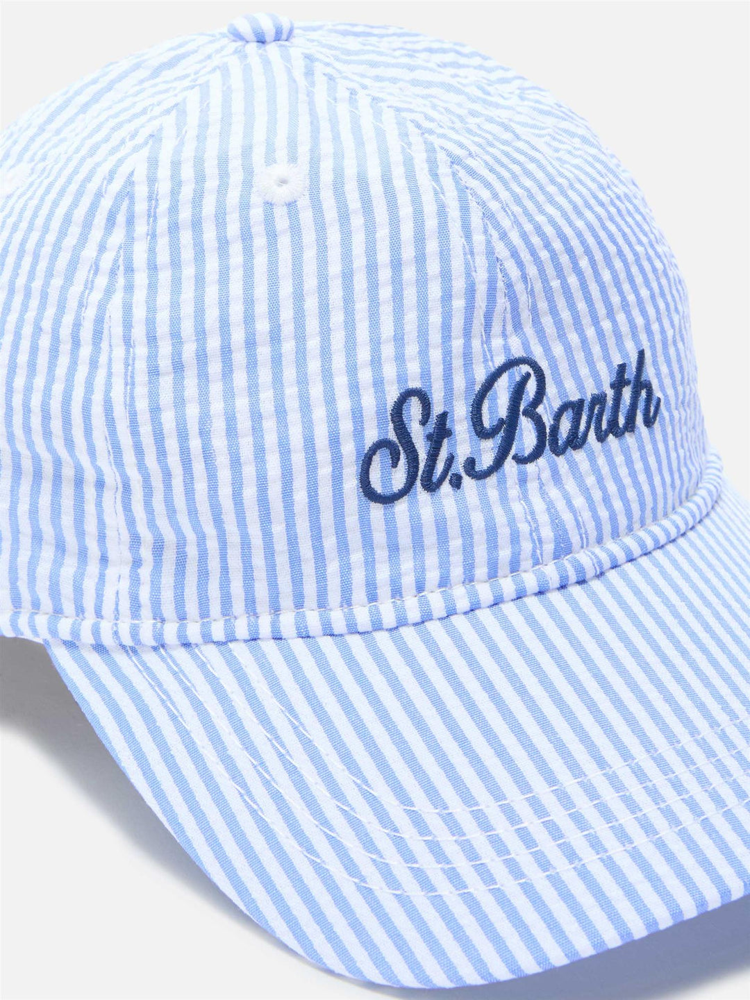 Seersucker Baseball Cap White/Blue Stripes