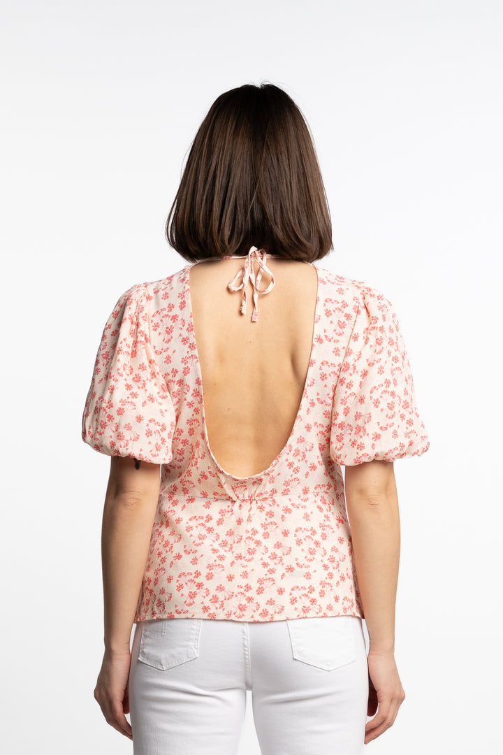 Athilda Blouse- Cream Pink Flower