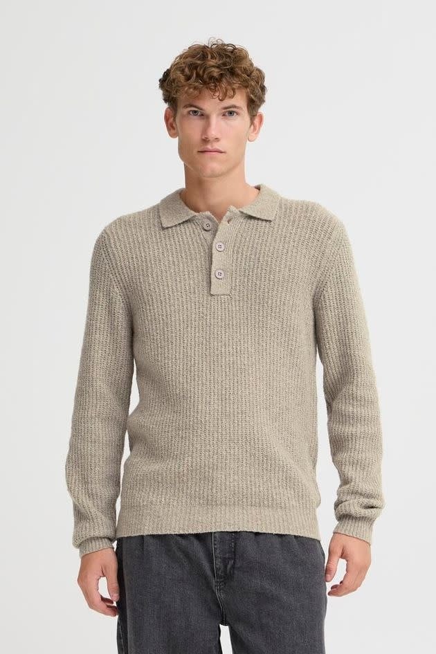 Gahn 1X1 Rib Polo Knit Steel Grey
