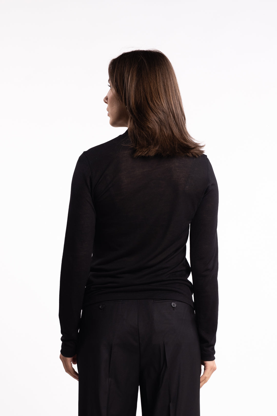 Lyocell Cashmere Mock Neck Top- Black