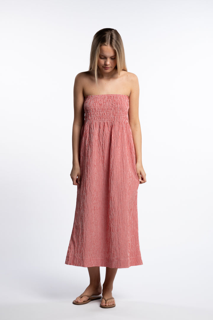 Indiana long smock skirt - Poppy Red Checked