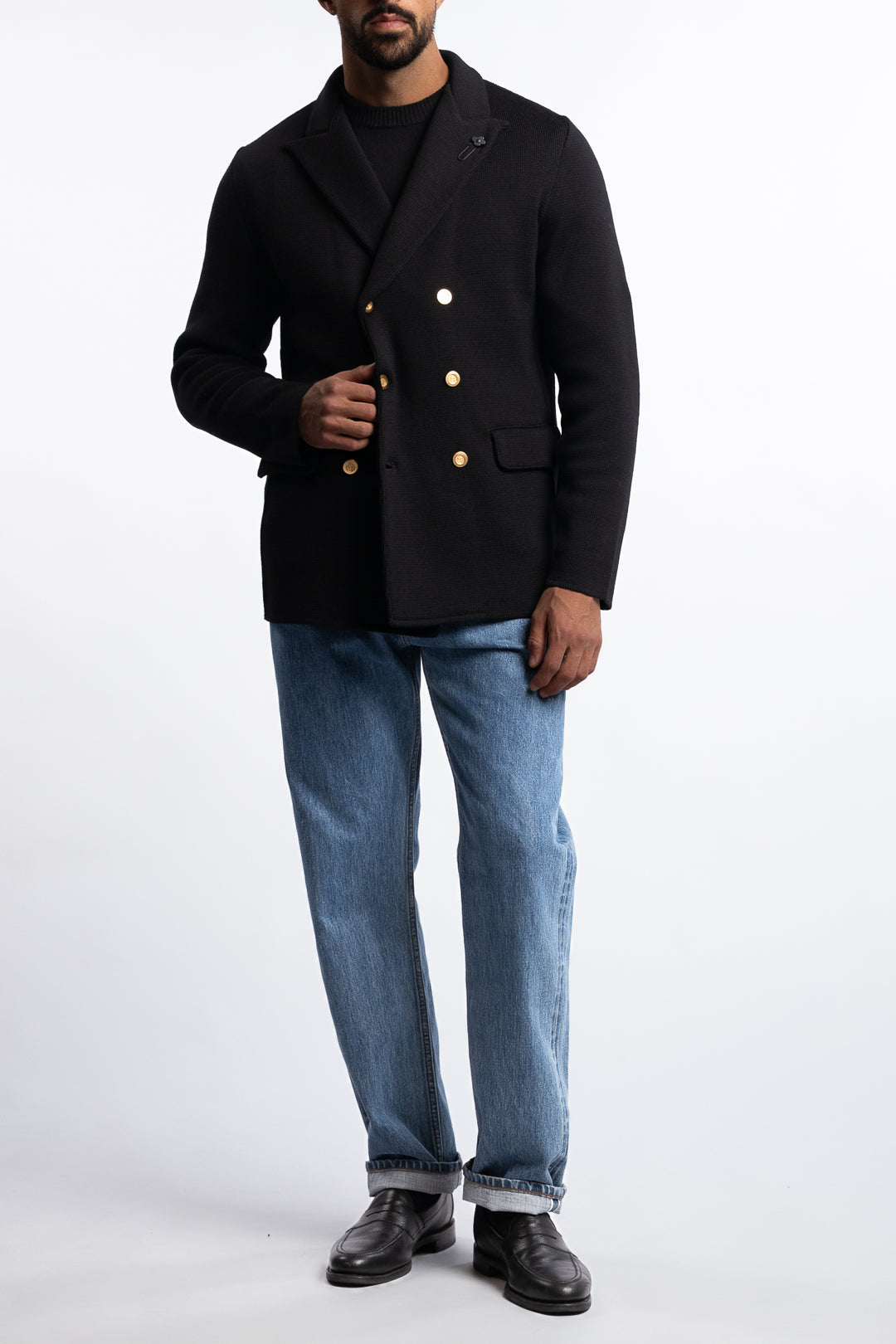 Knitted Wool Peacoat Black