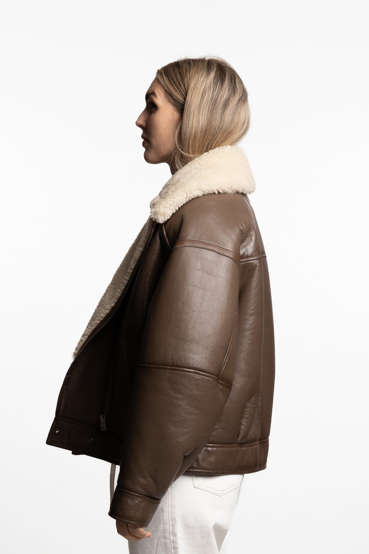 Shearling Jacket- Brown/Light Camel