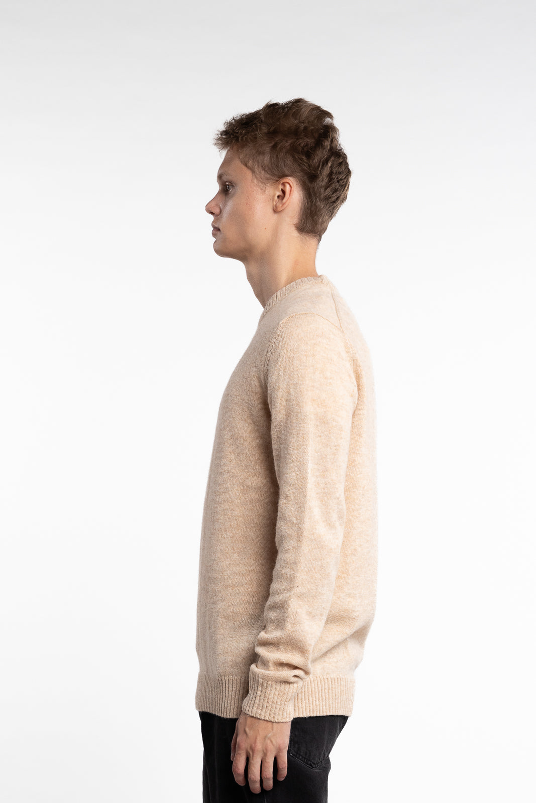 Lambswool O-Neck Knit Light Sand Melange