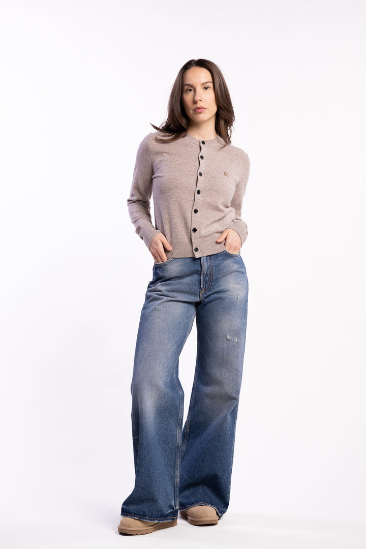 Fitted Cardigan Yak Wool- Greige Melange