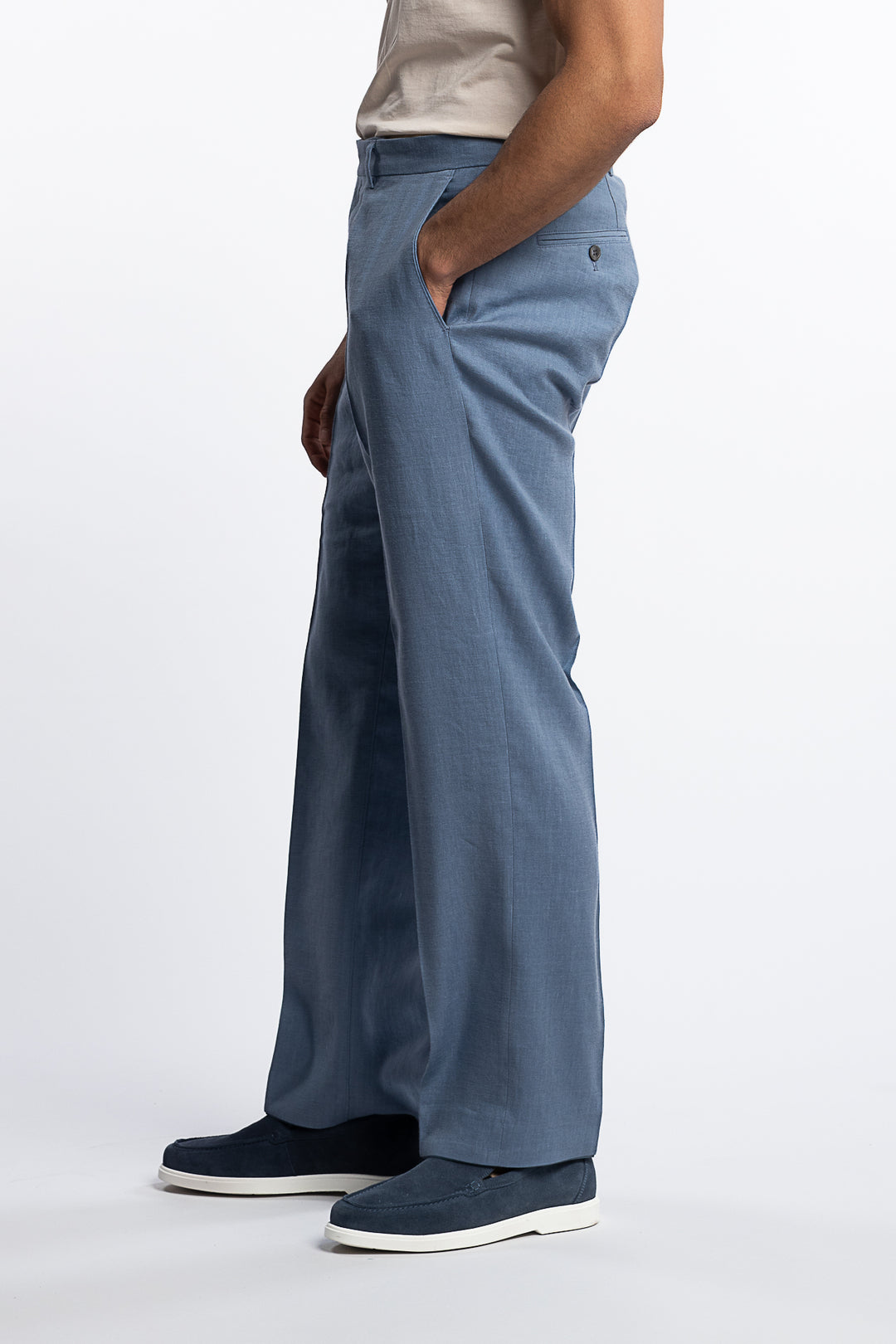 Del Regular Fit Linen Trousers Smog Blue