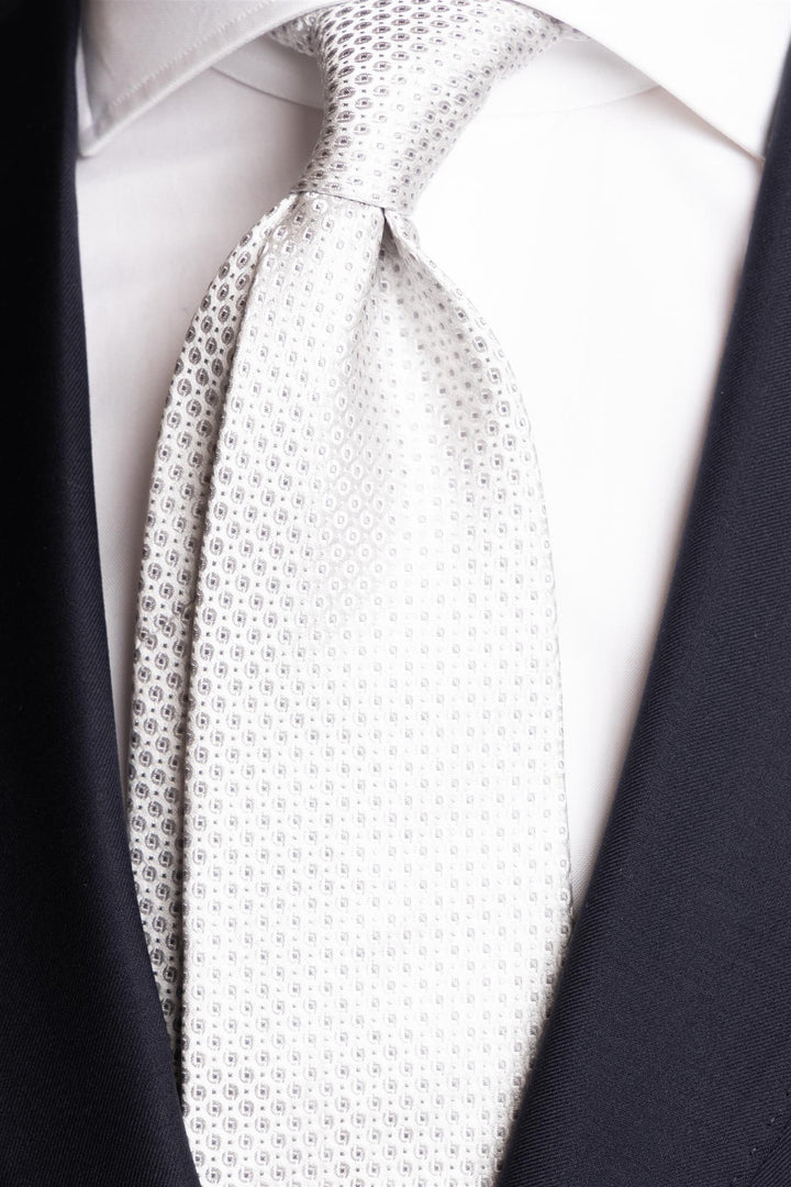 Silk Woven Tie Seremoni Silver Dots