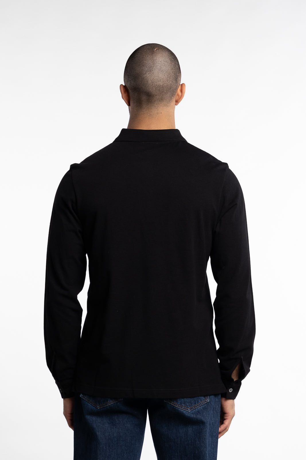 Long Sleeve Pique Polo Shirt Black