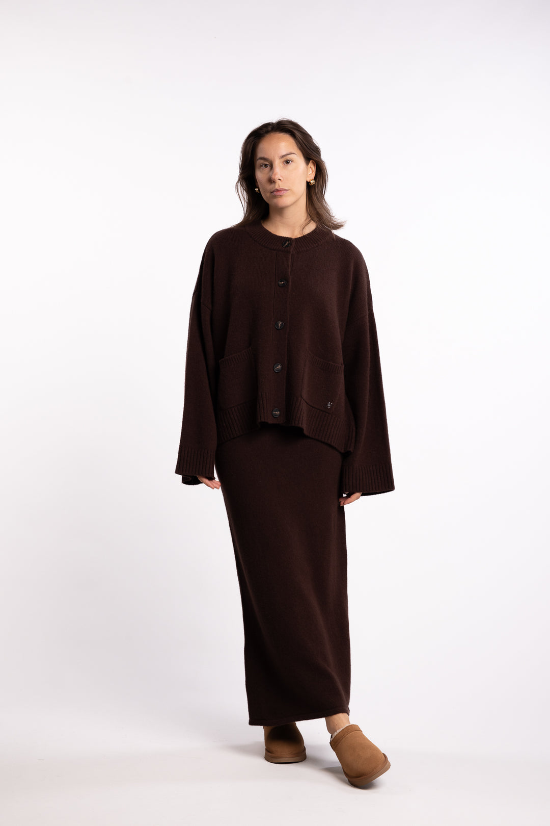 W. Wool Wide Cardigan - Dk. Brown